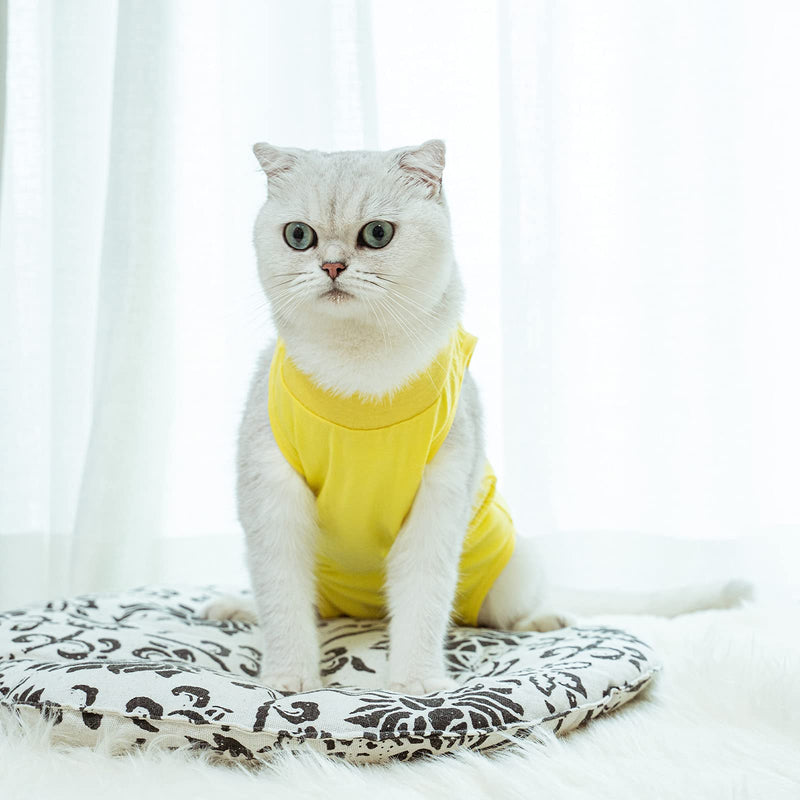 Kitten Onesies,Cat Recovery Suit for Abdominal Wounds or Skin Diseases,After Surgery Wear Anti Licking Wounds,Breathable E-Collar Alternative for Cat Yellow L