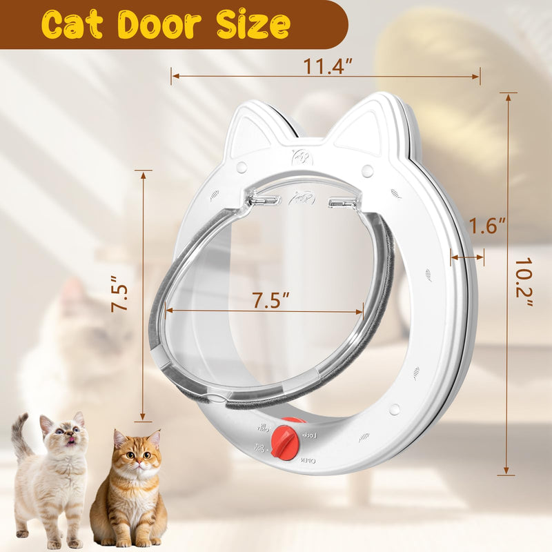 Cat Door with 4 Way Lock, Cats Doors for Interior Exterior Gate, Weatherproof Magnetic Pet Door for Cats and Small Dogs, Cat Flap Doors, Easy to Install, 7.5" x 7.5" Inner Frame (White) - PawsPlanet Australia