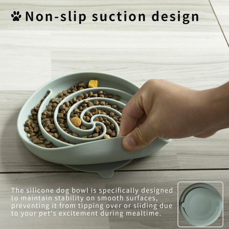 Dog Puzzle Bowl - Silicone Slow Feeder Dog Bowls for Healthy Eating - Puppy Slow Feeder Non-Slip Design Dishwasher Microwave Safe (Grey green) Medium Grey-green - PawsPlanet Australia