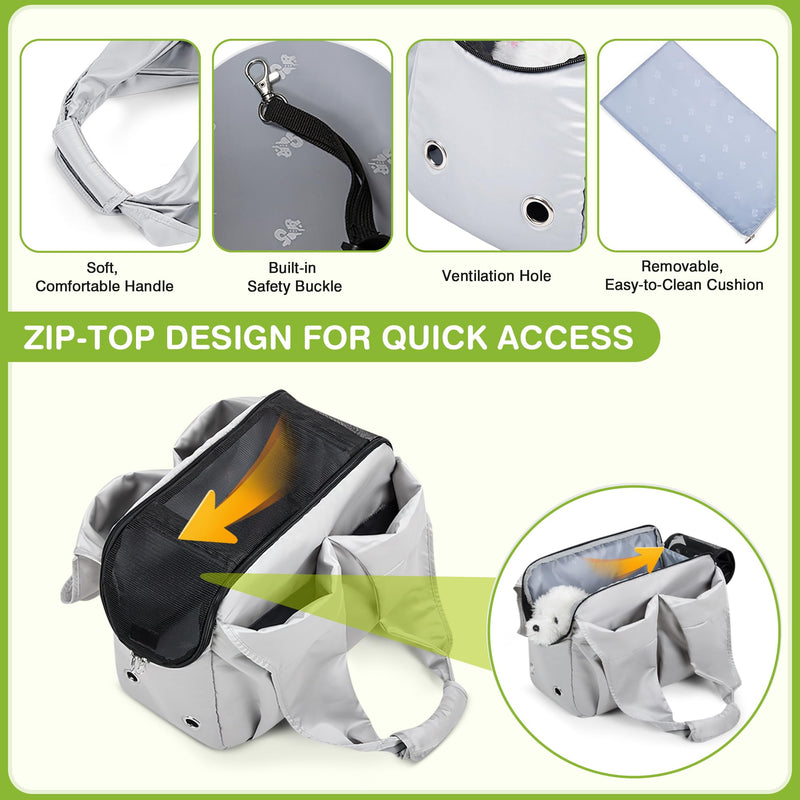 ALLSOPETS Puppy Sling Carrier for Small Dogs, Breathable Dog Sling with Leash Hook, Portable Pet Bag for Cats and Puppies, Cozy Carrier for Travel, Outdoors, Camping (Silvery Grey) Silvery Grey - PawsPlanet Australia