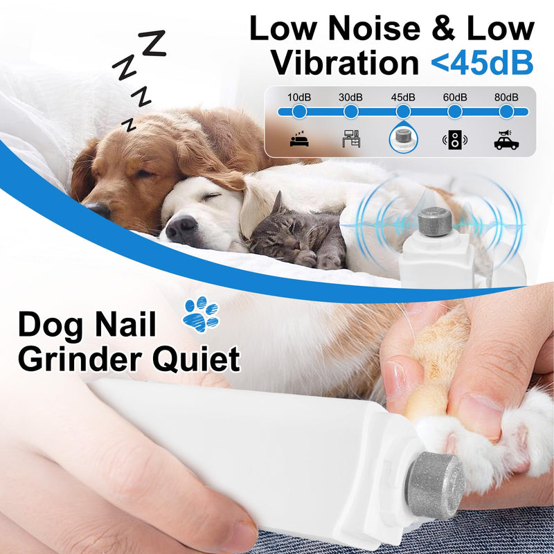2-in-1 Dog Nail Clippers and Grinder, Electric Dog Nail Trimmer for Large Medium Small Dogs & Cats with 3 Speeds, USB Rechargeable, Quick Sensor, Splash Guard & LED Lights, Safe & Painless (White) White - PawsPlanet Australia