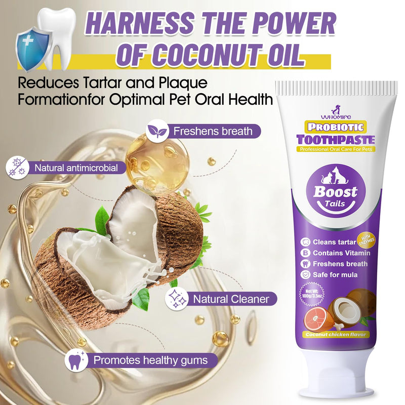 Dog Toothbrush – Newly Upgraded Dual-Head Design with 60° Wavy Bristles + Natural Coconut Oil Cat & Dog Toothpaste