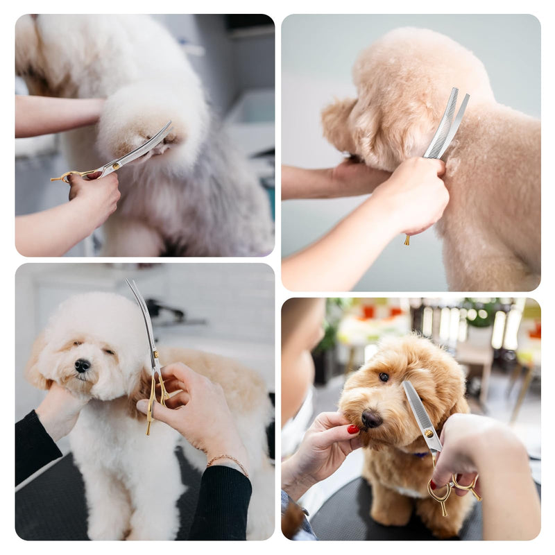 Curved Thinning Shears for Dog Grooming Scissors 7.5 inch VG10 Professional Pet Grooming Blender Scissors Curved Dog Grooming Shears for Medium and Large Curved Thinning - PawsPlanet Australia