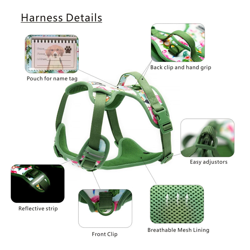 Dog Harness Collar 5ft Leash Poop Bag Holder Set, Reflective Adjustable No-Pull Dog Vest Harness with Safety Lock Easy Control Handle, for Small Medium Large Dogs 4pcs-L-Green L (Neck:16.1"-23.2"; Chest:20.5"-36.6") Green - PawsPlanet Australia
