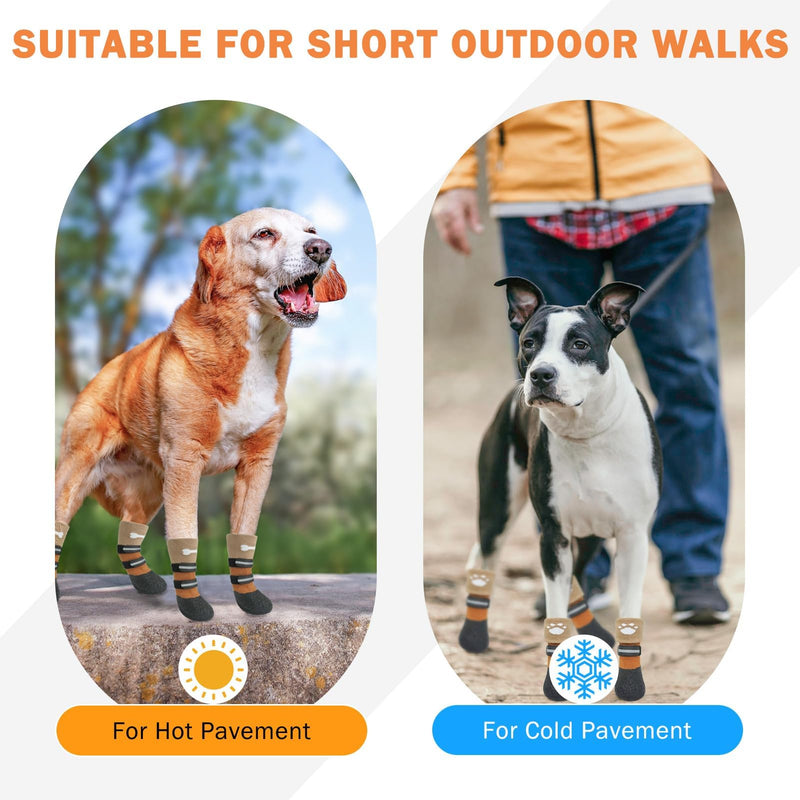 SCENEREAL Anti Slip Dog Socks Boots, Dog Shoes for Hot/Cold Pavement Snow Rain Days, Waterproof Grip Doggy Booties for Hardwood Floor, Winter Paw Protectors for Small Medium Large Senior Old Dogs S(1.94"x1.54")(Paw L*W) Khaki - PawsPlanet Australia