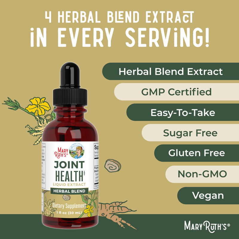 MaryRuth Organics Joint Health Liquid Extract | Four Herbal Blend Liquid Drops | Ginger Root | Licorice Root | Cats Claw | Devils Claw | Vegan | Non GMO | Alcohol Free Tincture | 30 Servings - PawsPlanet Australia