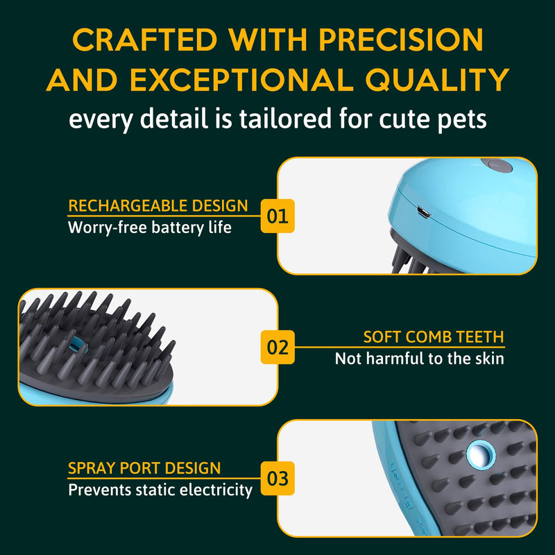 Cat Steam Brush for Shedding Pets 3 in 1 Function, Spritz Defur Comb for Kittens, Steamy Hair Rake for Long-Haired Dogs, Steamer Brush for Massage, Grooming and Removing Loose Hair PINK - PawsPlanet Australia