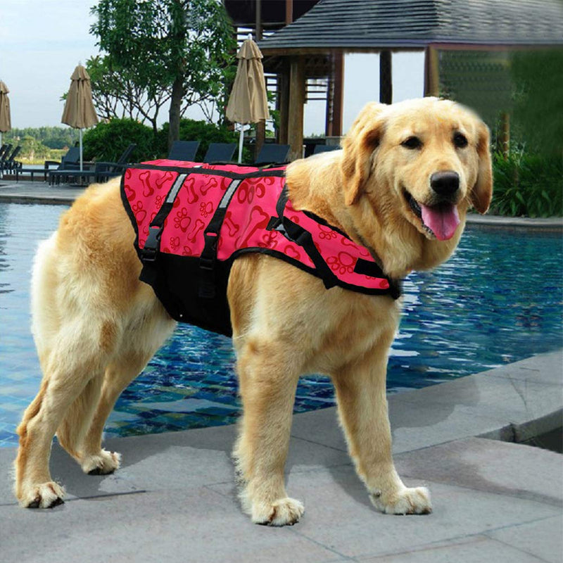 Dog Life Jacket Swimming Safety Coat Floatation Life Vest Life Saver with Handle for Small Dog Puppy Large Dog (Pink Bone, XS) X-Small Pink Bone