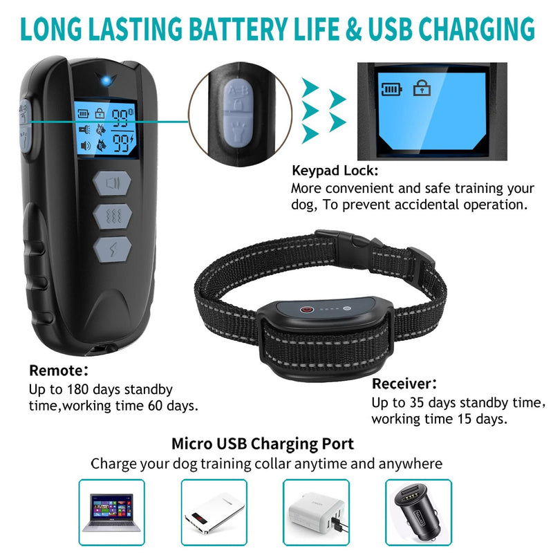 Dog Training Collar with Remote, Waterproof Dog Collar with Beep Vibration Shock, Adjustable 0 to 99 Shock Vibration Levels Dog Training Set for Small Medium Large Dogs - PawsPlanet Australia