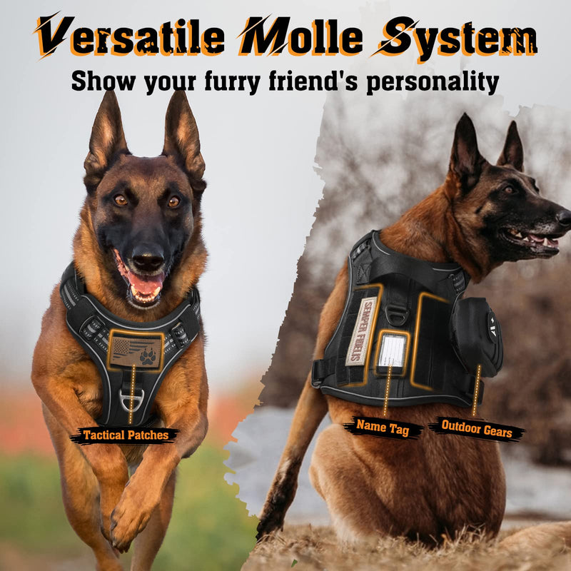 rabbitgoo Dog Harness for Large Dogs No Pull, Tactical Service Dog Vest with Molle and Control Handle, Adjustable and Reflective Military Pet Harness for Easy Walking and Training, Black, L - PawsPlanet Australia