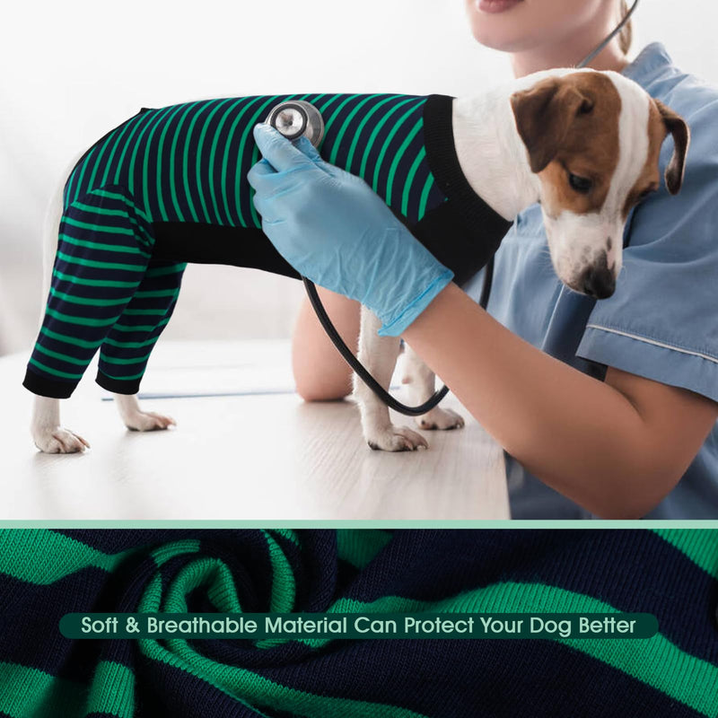 Kuoser Dog Recovery Suit, Anti Licking Dogs Rear Leg Sleeve, Abdominal Dog Surgical Suit with Dog Pants Cover Protect Wounds, Dogs Elbow Protector Soft Pet Surgery Onesie Cone Alternative, Green 4XL 4X-Large (Back Length: 68cm / 26.77") Green Strips