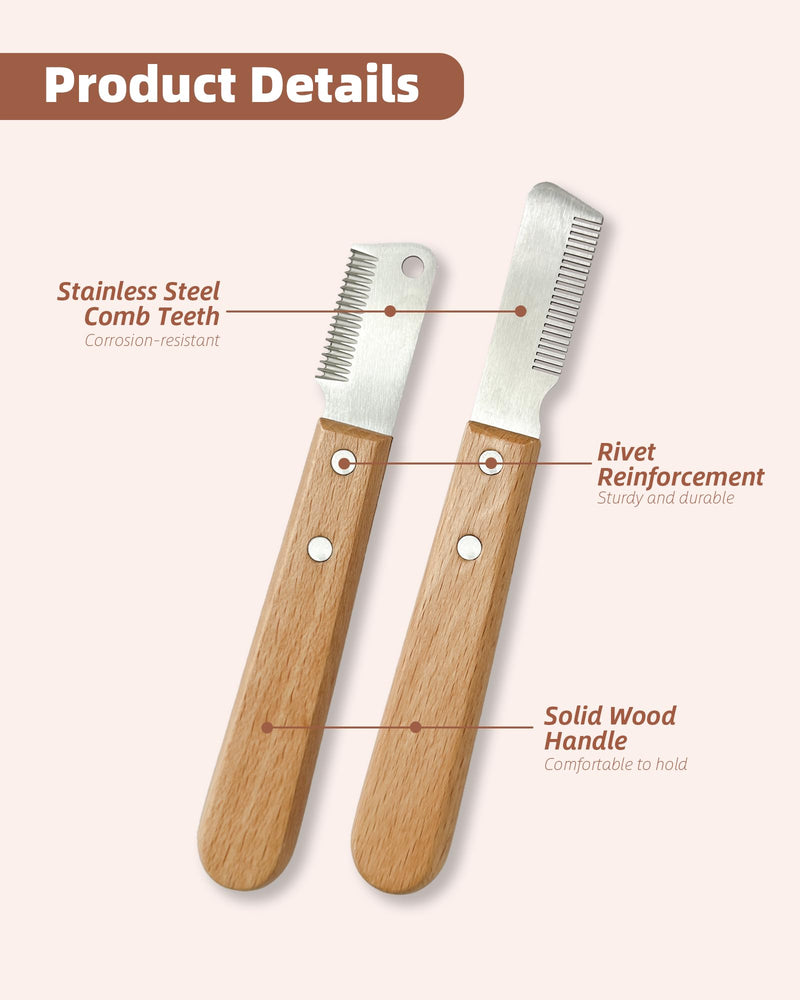 2PCS Professional Stripping Knife for Dogs, Pet Hair Removal Comb for Massaging, Grooming, Cat Hair Brush with Wooden Handles and Stainless Steel Blades - PawsPlanet Australia