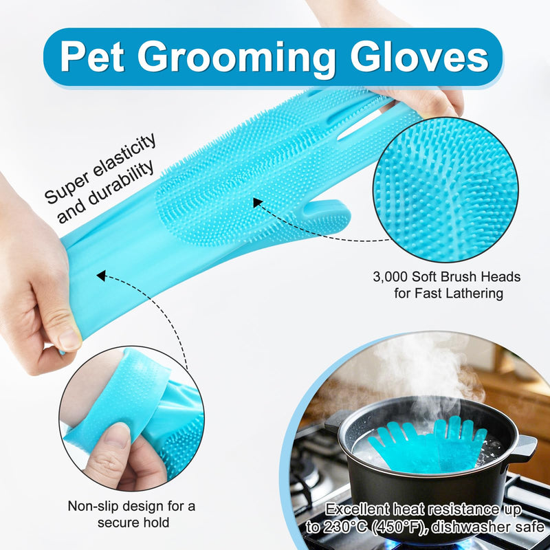 Enmaipet 4-in-1 Dog Grooming Brush,Dog Bath Brush Set,Adjustable Handle Shampoo Brush & Scrubber, Dog Grooming Gloves for Short & Long Haired Dogs & Cats - PawsPlanet Australia
