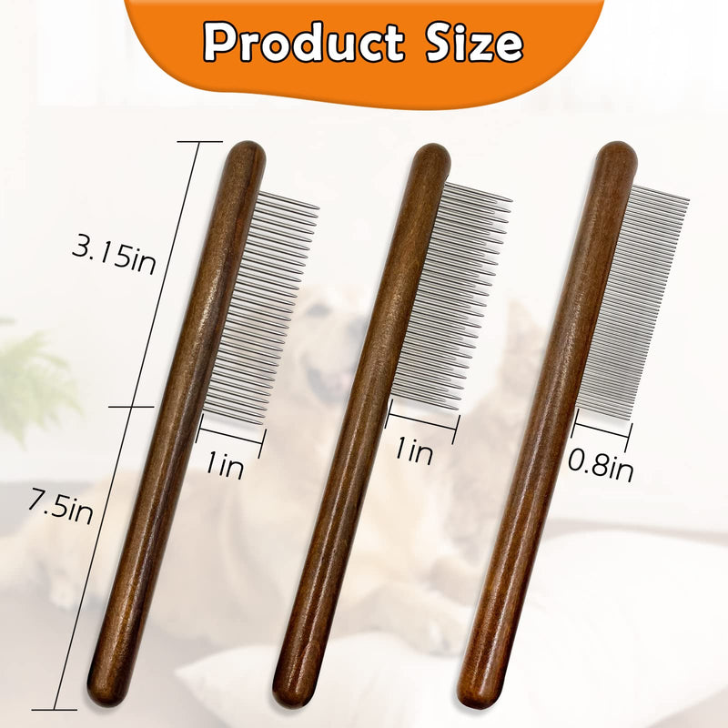 3 Pack Solid Wood Cat Combs, Stainless Steel Teeth for Cat Dog Rabbit Massage, Flea Lice Comb Removes Mats, Tangles and Loose Fur, Grooming Comb for Small Medium Pets MIX-3PCS