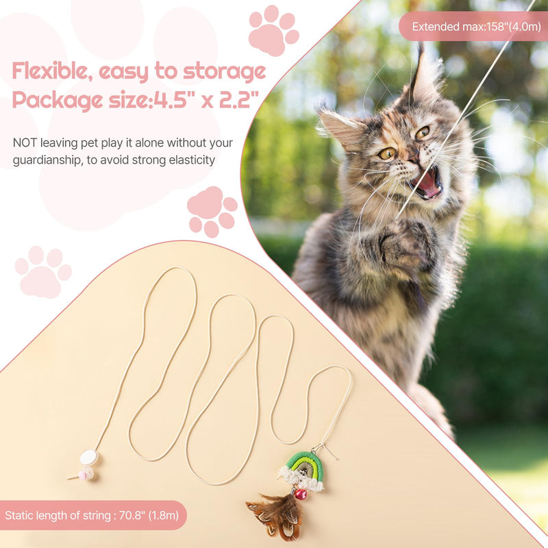 YUDANSI Cat Feather Toy 2pack,Retractable Cat Teaser Toys, Self-Adhesive Hanging Interactive Cat Toy for Indoor Cats Kitten Play Chase Exercise Doorway, Gift for Cats Hunting Chasing to Keep Busy