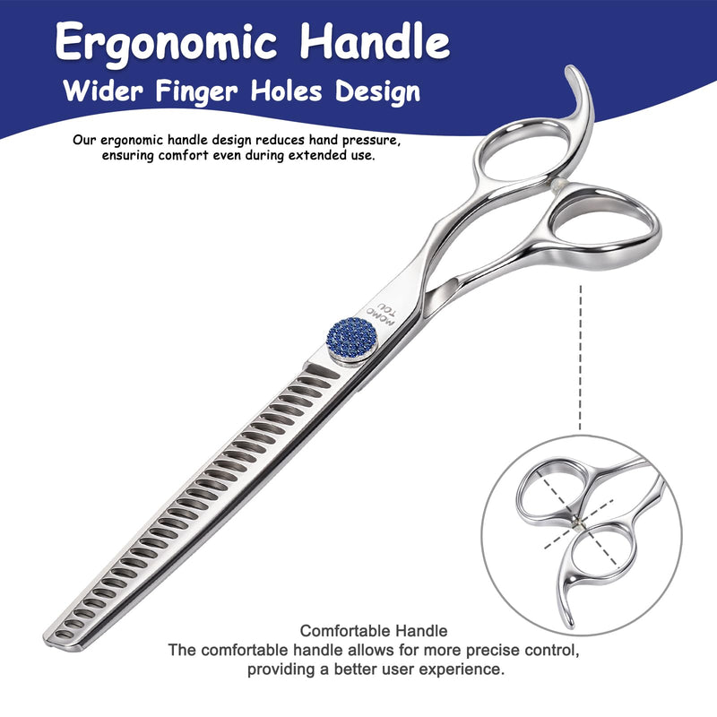7.5'' Dog Grooming Scissors CNC 440C Blades Sharp and Durable Polished Chunker Dog Shears with Blue Diamond Adustable Screws Easy to Use for Groomer and Home User Chunker Scissors 7.5'' - PawsPlanet Australia