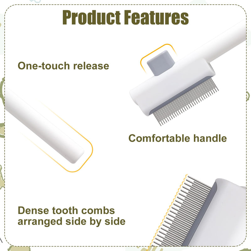 Pet Hair Remover Comb, Cat Brush with Release Button Self-Cleaning Pet Grooming Brush for Shedding Tangles & Removal Loose Hair for Dogs Cats (Long & Short Teeth) Long & Short Teeth - PawsPlanet Australia