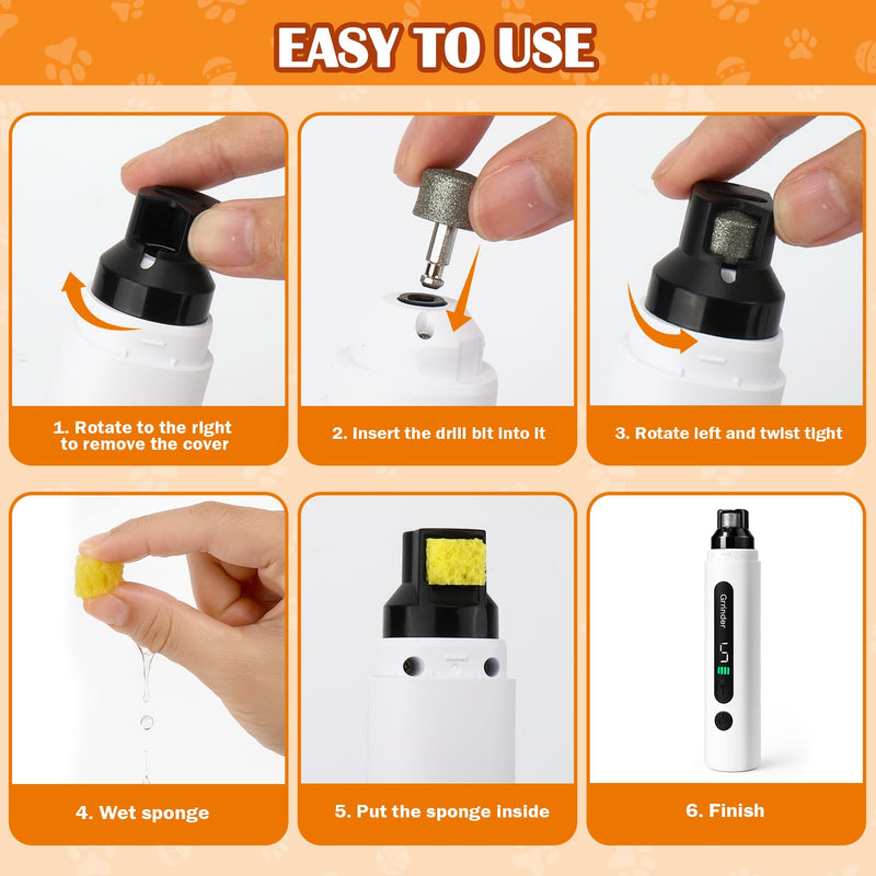 BABORUI Dog Nail Grinder Quiet, 5-Speed Pet Nail Grinder with Cooling Sponge & 3 Grinding Heads for Large Medium Small Dogs/Cats, Rechargeable Nail Trimmer with LED Light, Paws Grooming Smoothing Tool - PawsPlanet Australia