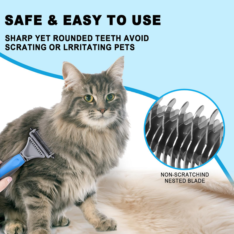 Pet Grooming Brush, Double Sided Undercoat Rake for Dogs & Cats, Professional Deshedding Brush and Dematting Tool, Safe and Effective Removing Knots, Mats, Tangles,and Flying Hair Light Blue - PawsPlanet Australia
