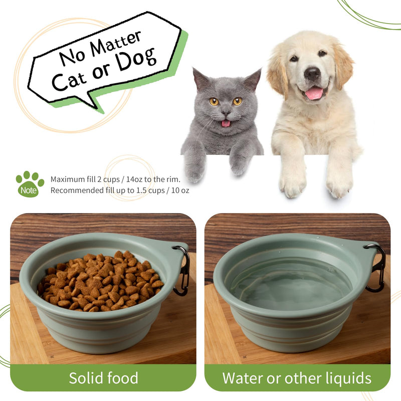 Collapsible Dog Bowls 2pcs for Puppy Bowl, Portable Dog Bowl for Small to Medium Sized Dogs and Cats, Travel Dog Bowl is Ideal for Traveling and Hiking BPA Free Green + dark grey - PawsPlanet Australia