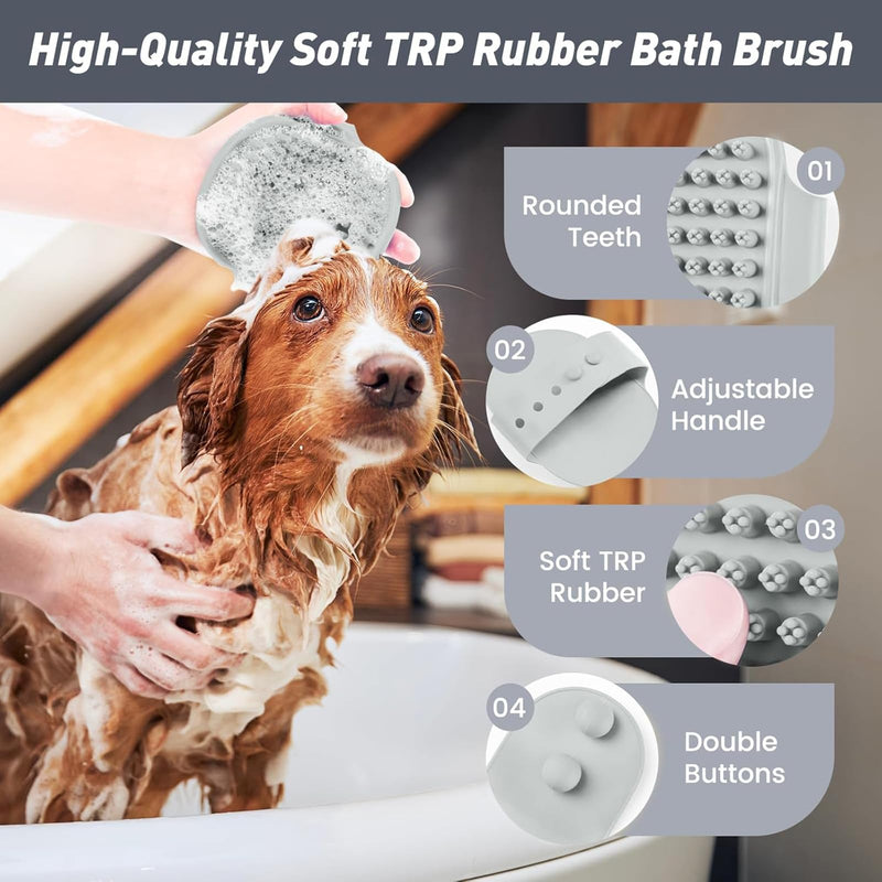 Dog Washing Kit, 4-in-1 Pet Bathing Set with Drying Towel, Washing Gloves, Metal Comb, Massage Brush – Bath Grooming Kit for Pets, Ideal Grooming Supplies for Dogs and Cats (4-Grey) 4-Grey