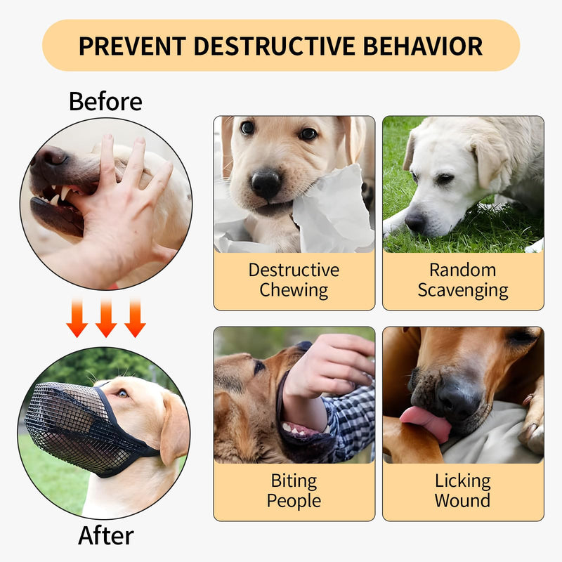 Dog Muzzle - Black Soft Mesh Breathable Mouth Cover Designed Specifically for Small, Medium, and Large Dogs - Effective Chew Guard and Bite Prevention to Ensure Safe, M Black - PawsPlanet Australia