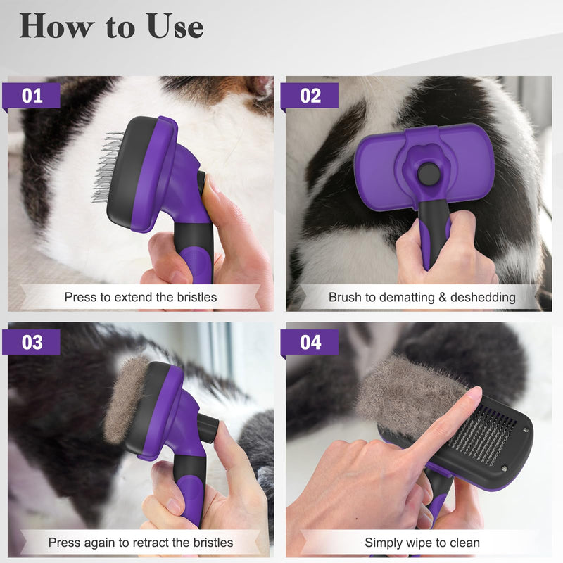 Swihauk Self Cleaning Slicker Brush for Dogs & Cats, Skin Friendly Pet Grooming for Shedding, Deshedding, and Hair Removal - Puppy Brush for Long Haired Pets, Pet Supplies, Purple - PawsPlanet Australia