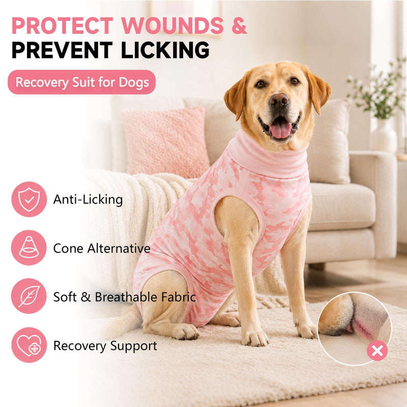 Dog Recovery Suit for Female Dogs,Soft Onesie for Dogs After Surgery,Breathable Anti Licking Surgical Recovery Shirt for Spay Neuter,Cone & E-Collar Alternative(Pink Camo,S) Pink Camo S