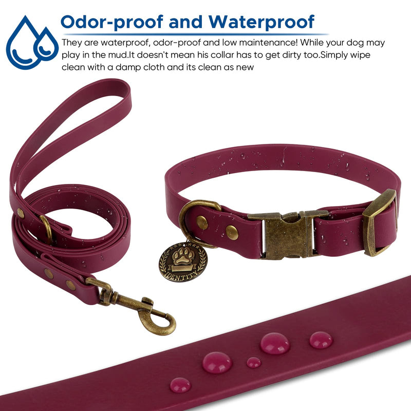 Wisedog Dog Collar and Leash Set, Waterproof Adjustable Puppy Collars with Cute Tag 6FT Dog Leash with Poop Bag for Small Medium Large Dogs (M, Burgundy) M(Collar:12"-18";Leash:5 ft) - PawsPlanet Australia