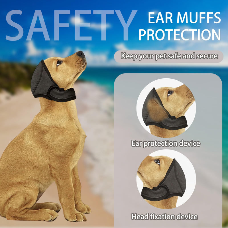 2 Pcs Dog Ear Defenders, Adjustable Dog Ear Protectors, Noise Protection Comfortable Quiet Dogs Calming Hood Ear Head Wrap Cups for Bath Grooming Thunder Fireworks (Grey Rose Red, L)