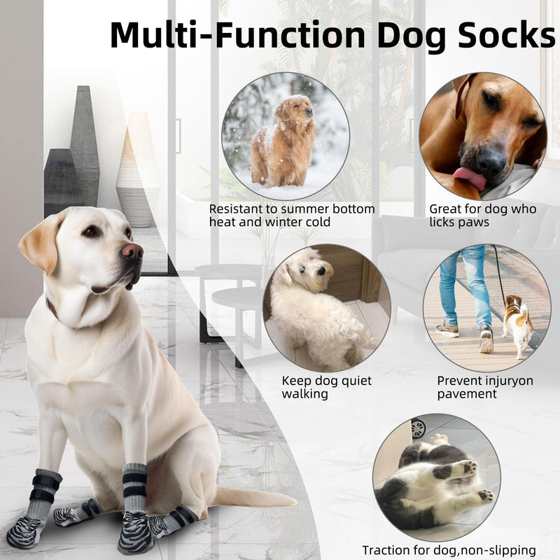 Anti-Slip Dog Socks with 2 Adjustable Straps, Suitable for Hardwood Floors and Warm/Cold Pavements, Anti-Licking and Anti-Slip, Ideal for Dog Paw Protection,for All Dog Breeds (L) L - PawsPlanet Australia
