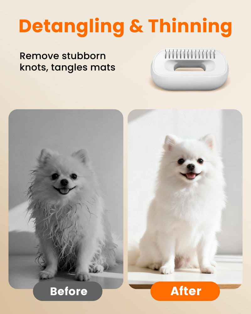Vacuum Dog Brush for Shedding, 4-in-1 Self-Cleaning Slicker & Undercoat Rake, Deshedding Grooming Tool, Anti-Static, Massage & Combing All In One! (White) White