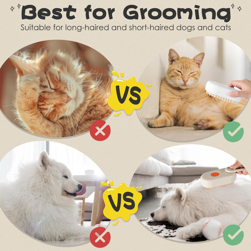 Cat Steam Brush, 3 in 1 Self Cleaning Steamy, Spray Silicone Massage Comb, Hair Removal Tool with Handle Multifunctional Grooming Brush for Dogs Orange - PawsPlanet Australia