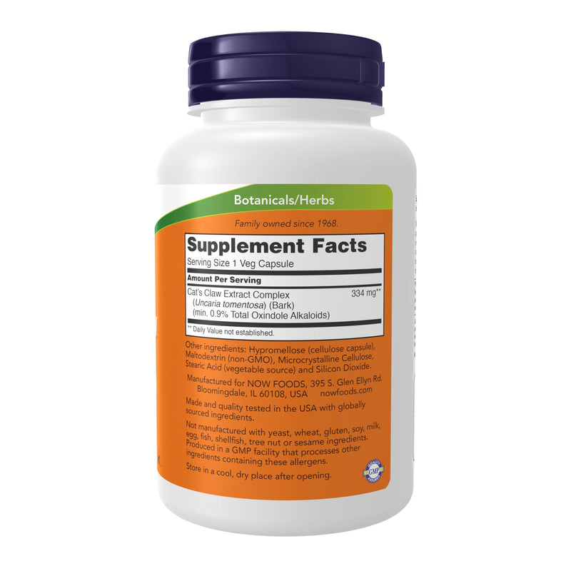NOW Supplements, Cat's Claw Extract, 10:1 Concentrate, (1.5% Standardized Extract), 120 Veg Capsules