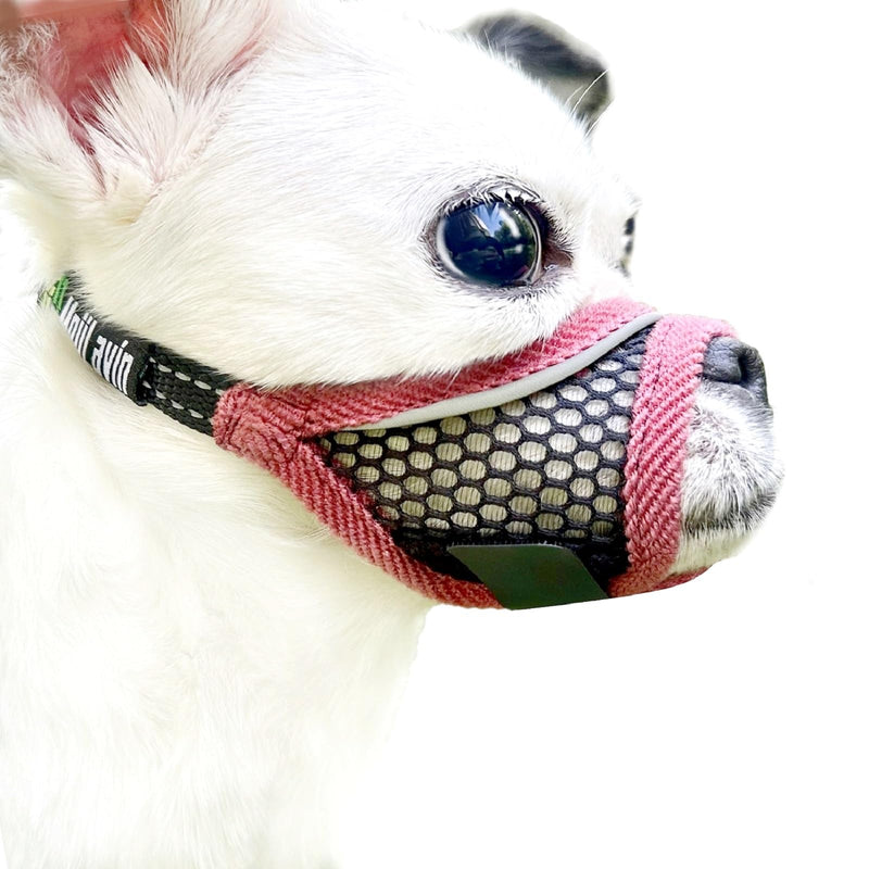 Dog Muzzle, Soft Mesh Muzzles for Small Dogs, Chihuahua Shih Tzu Yorkie Pom, Short Snout Mouth Guard for Barking Biting Grooming, Breathable Adjustable Puppy Muzzle (Cherry-red, XXS) Cherry-red XX-Small