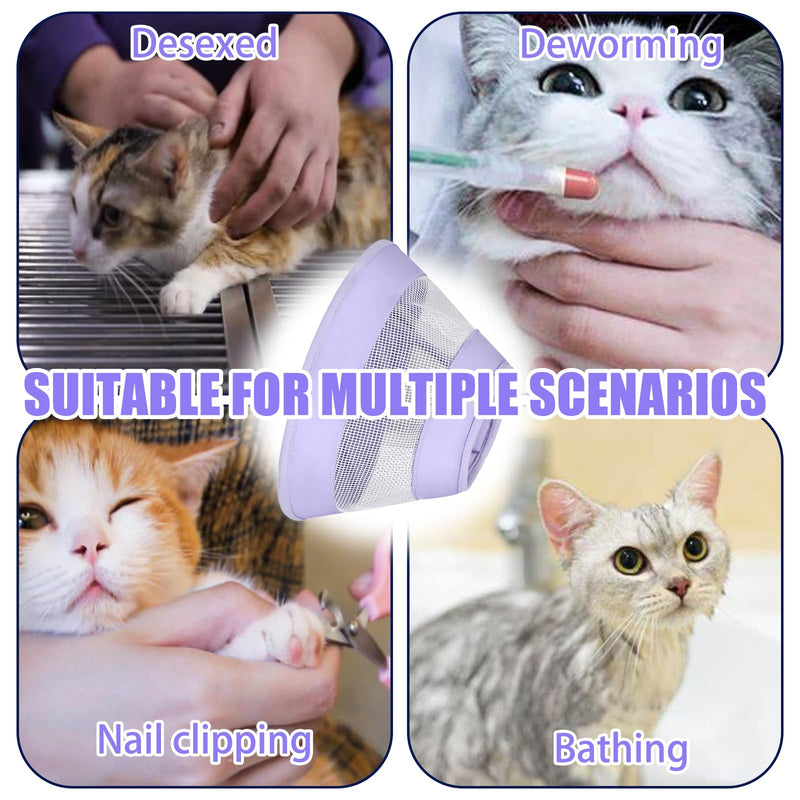 Cat Cone Collar Soft,Adjustable Breathable Cat Neck Cone After,Air Mesh Recovery Collar to Stop Licking, Purple (Size M: 17-23cm Neck)
