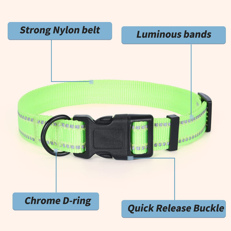 Mile High Life | Night Reflective Bands Nylon Thick Fabric Dog Collar | Fluorescence self-Luminescence | Variety Colors and Pattern Selections Medium (Pack of 1) Self-Luminescence Lime - PawsPlanet Australia