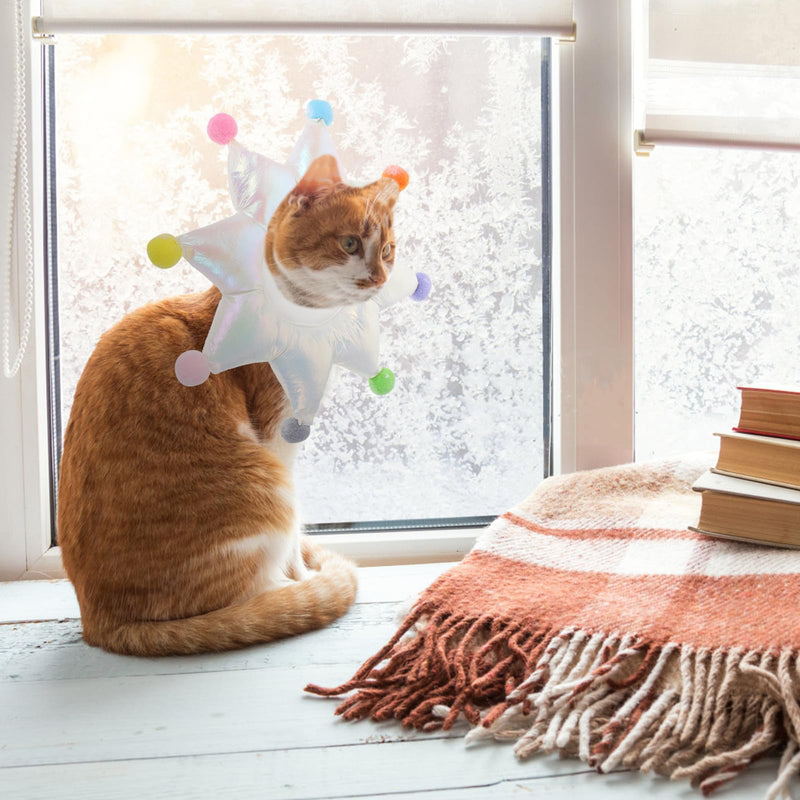 White fabric neck brace for cats, prevents licking during recovery after surgery and protects wounds.