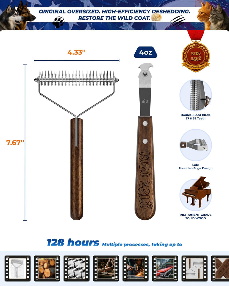 Extra Large 2-Sided Dog Brush For Shedding Undercoat Rake for Dogs & Cats, Remove Mats, Dematting Comb,Gentle Grooming Brush for German Shepherds Medium to Long-Haired Pets(Premium Walnut Handle) XL Pro - Walnut - PawsPlanet Australia