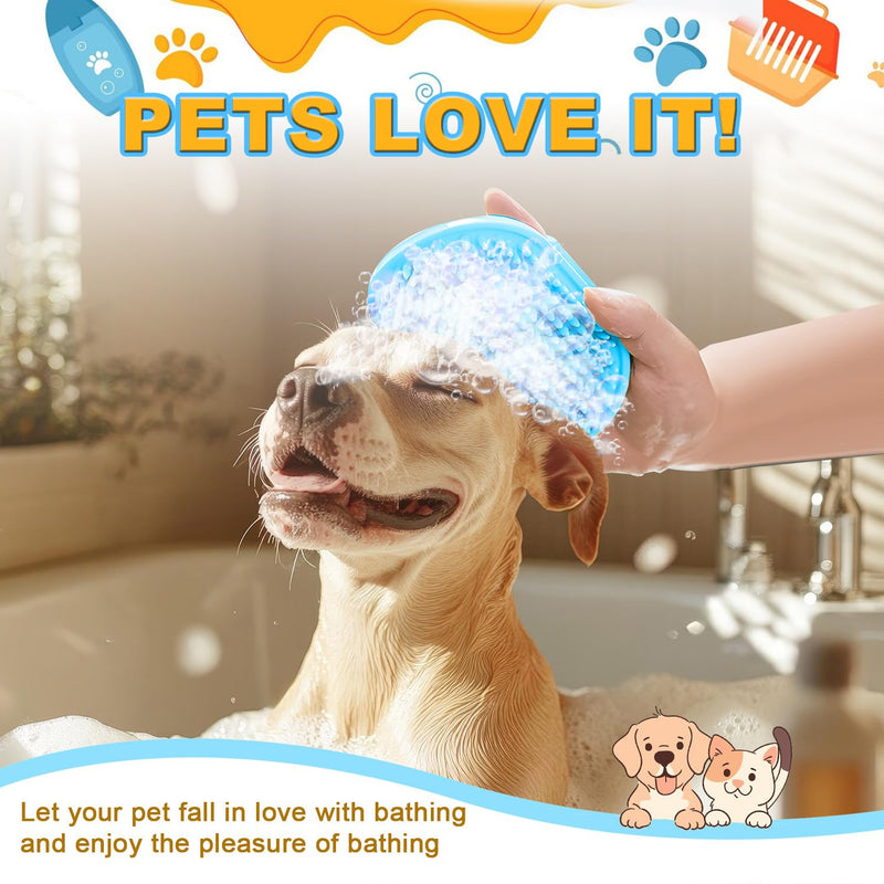 3Pcs Dog Bath Brush, Dog Scrubber for Bath, Dog Shampoo Brush Bubble Maker, Dog Paw Washer, dog grooming Massage Brush with Adjustable Ring Handle, dog accessories for Short & Long Hair -Blue Blue - PawsPlanet Australia