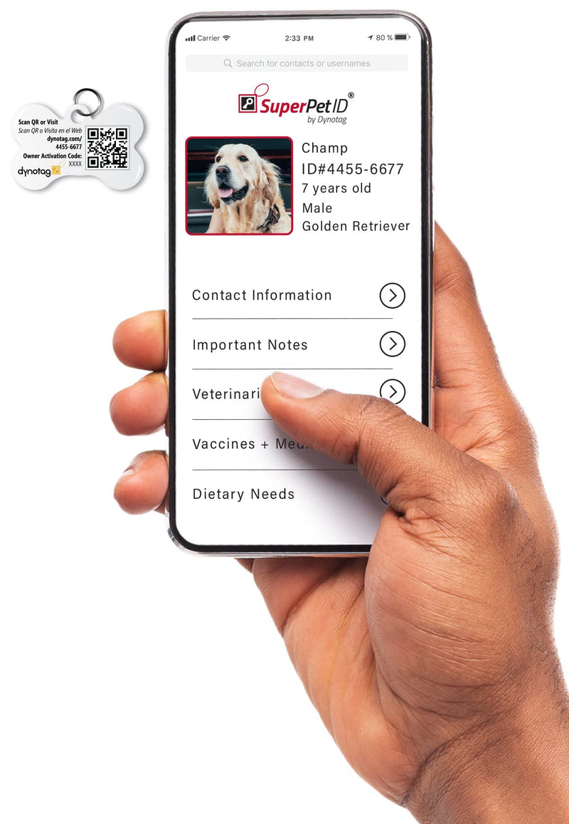 Dynotag Web/Location Enabled QR Code Smart, Deluxe Coated Steel Pet Tag - Play Series - Bone Green Classic - PawsPlanet Australia