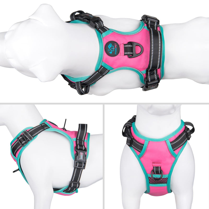 PHOEPET No Pull Dog Harness, Adjustable Vest with Padded Handle and Reflective Strips for Safe and Easy Walks, Fits Small Medium Large Dogs(Pink,M) M Pink