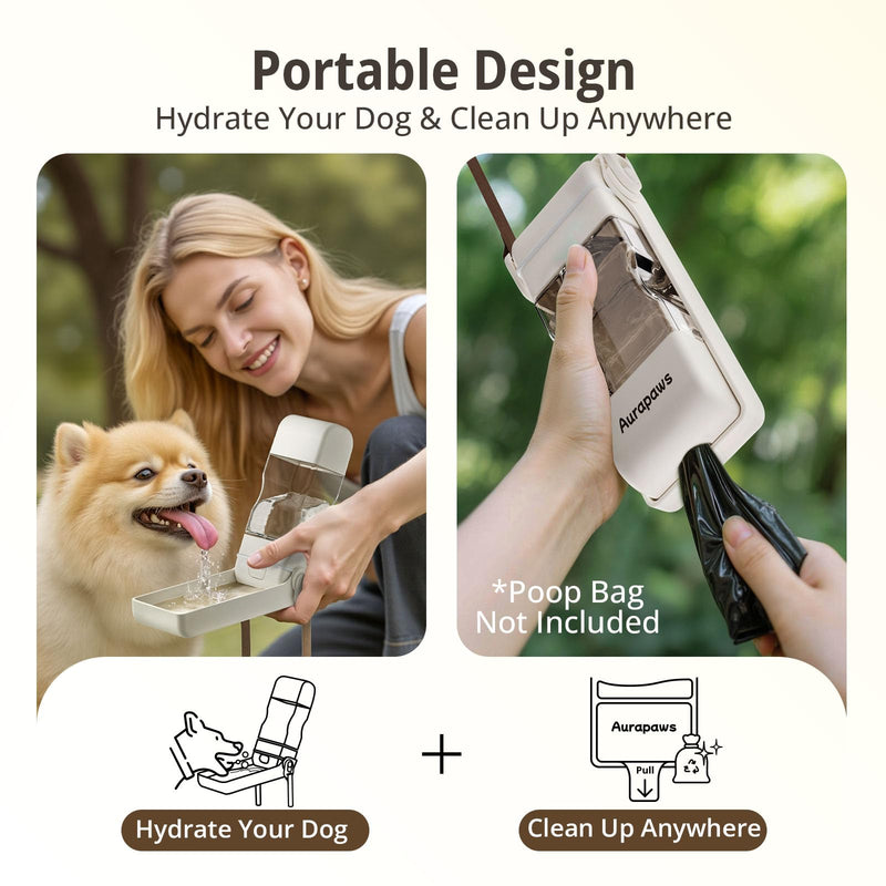 Dog Water Bottle, Portable Water Dispenser, Foldable Dog Bowls, Leak-Proof Pet Water Bottle with Poop Bag Dispenser, Puppy Essentials for Dogs On The Go Walking Hiking Travel, 13.5oz - PawsPlanet Australia