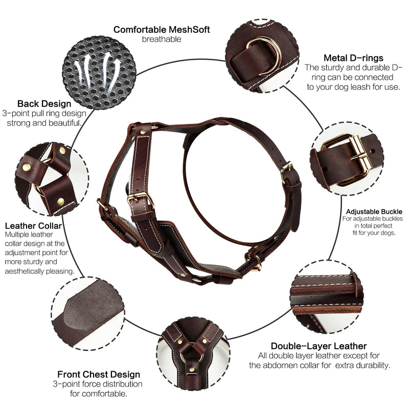 Guiding Star Leather Dog Harness Heavy Duty Dog Harness for Large Dogs Soft Dog Vest with Adjustable Straps for Large Extra Large Dogs Vest 24"-30" Dark Brown Chest:24-30" - PawsPlanet Australia