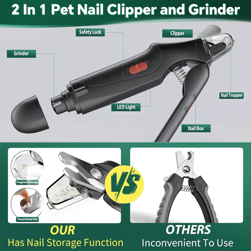 2 in 1 Dog Nail Clippers and Grinder with Lights & Cat Nail Clipper for Large Medium Small Dogs Cats Nail Trimmers USB Rechargeable with 2 LED Lights Dog Claw Care for Non-Black Nails 6th Generation Black - PawsPlanet Australia