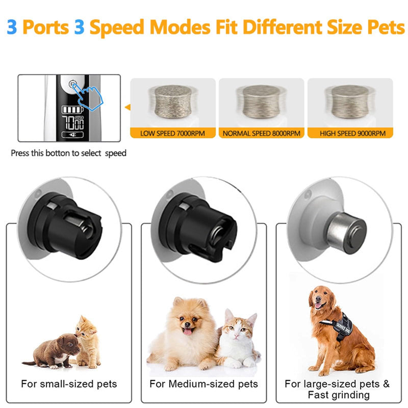 2025 Upgrade Silent Groom Pro Nail Grinder for Dogs and Cats - 3-Speed Quiet Electric Trimmer with 2 LED Light, 2000mAh Long-Electric Pet Toenail File Tool for Large Medium Small Dogs Cats 1+2*Replacement Head White - PawsPlanet Australia