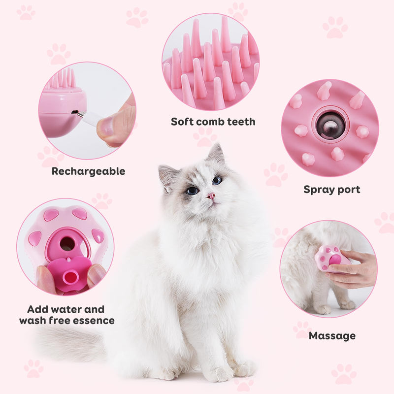 Cat Steam Brush - Self Cleaning Steamy Massage Brush for Indoor Cats, Removing Shedding, Tangled and Loose Hair - Cat Paw Model pink - PawsPlanet Australia