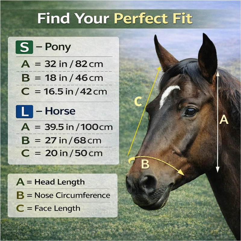 Horse Fly Mask with Ears for Riding & Grazing, Secure Fit in Wind, Breathable Soft Mesh, UV Protection, Large Eye Space for Comfort, Durable Design-L