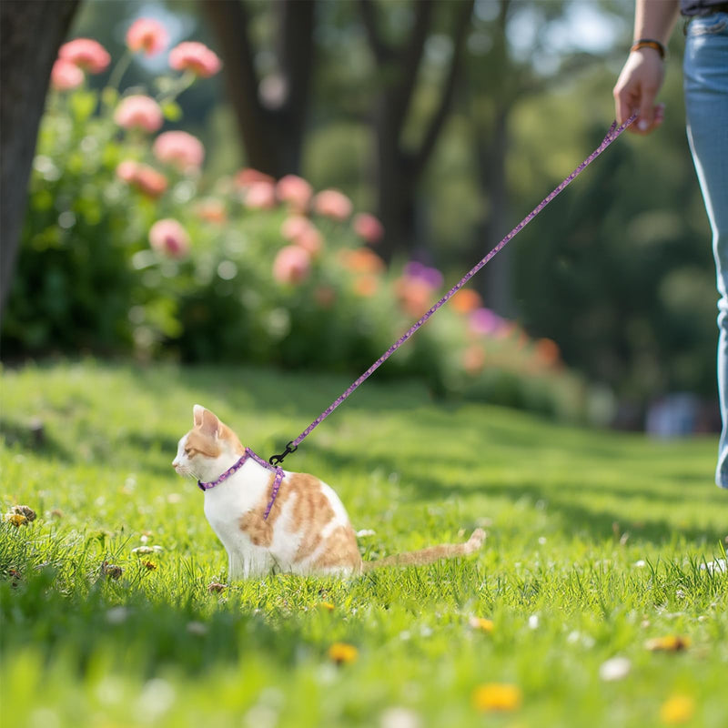 Cotton Cat Harness and Leash Set, Escape-Proof Adjustable Soft Harness for Kitten, Small & Large Cats, Ideal for Travel & Outdoor Walking (Flower) Flower - PawsPlanet Australia