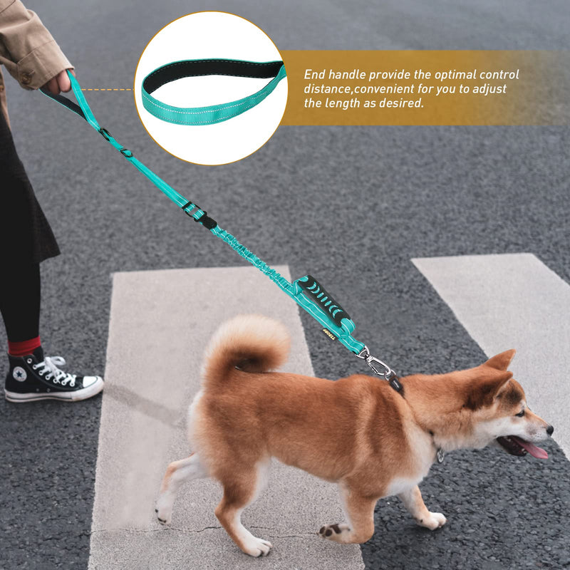 AUBELL Tactical Dog Leash Heavy Duty,4-6ft Reflective Strong No Pull Bungee Leash for Medium Large Dogs with Comfortable Padded Double Handle,Car Seat Belt,360 Degree Rotating Carabiner,Teal M-L Teal - PawsPlanet Australia
